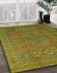 Abstract Dark Yellow Green Modern Rug, abs1327