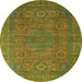 Round Abstract Dark Yellow Green Modern Rug, abs1327