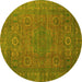 Round Abstract Yellow Modern Rug, abs1327yw