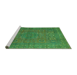 Sideview of Machine Washable Abstract Turquoise Modern Area Rugs, wshabs1327turq
