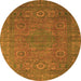 Round Machine Washable Abstract Orange Modern Area Rugs, wshabs1327org