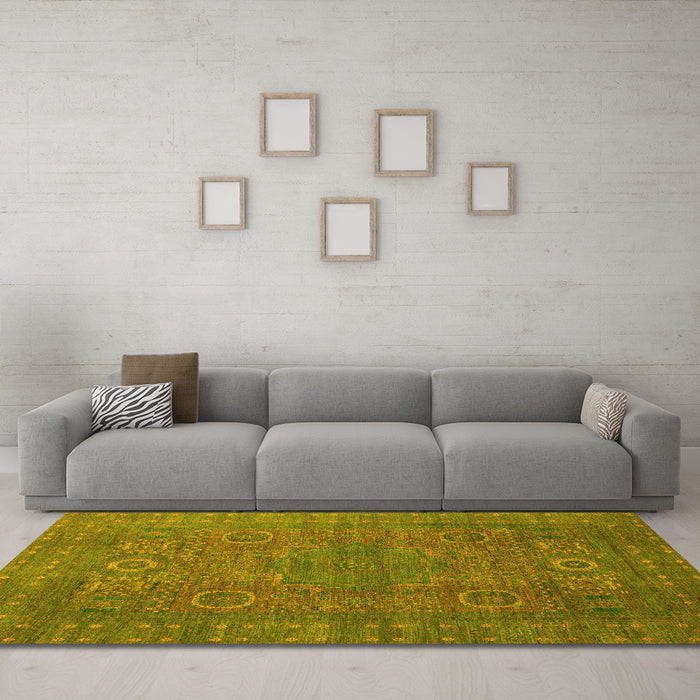 Machine Washable Abstract Yellow Modern Rug in a Living Room, wshabs1327yw