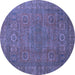 Round Abstract Blue Modern Rug, abs1327blu