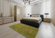 Abstract Dark Yellow Green Modern Rug in a Bedroom, abs1327