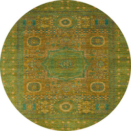 Round Machine Washable Abstract Dark Yellow Green Rug, wshabs1327