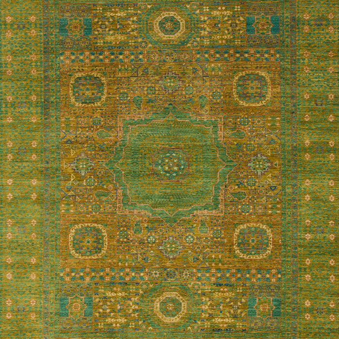 Machine Washable Abstract Dark Yellow Green Rug, wshabs1327