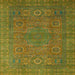 Square Abstract Dark Yellow Green Modern Rug, abs1327