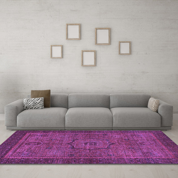 Machine Washable Abstract Purple Modern Area Rugs in a Living Room, wshabs1328pur