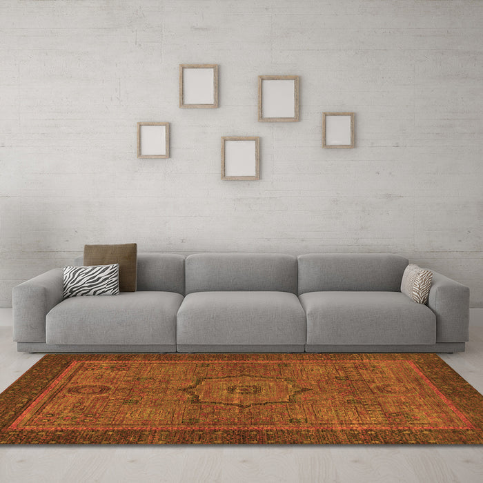 Machine Washable Abstract Orange Modern Area Rugs in a Living Room, wshabs1328org