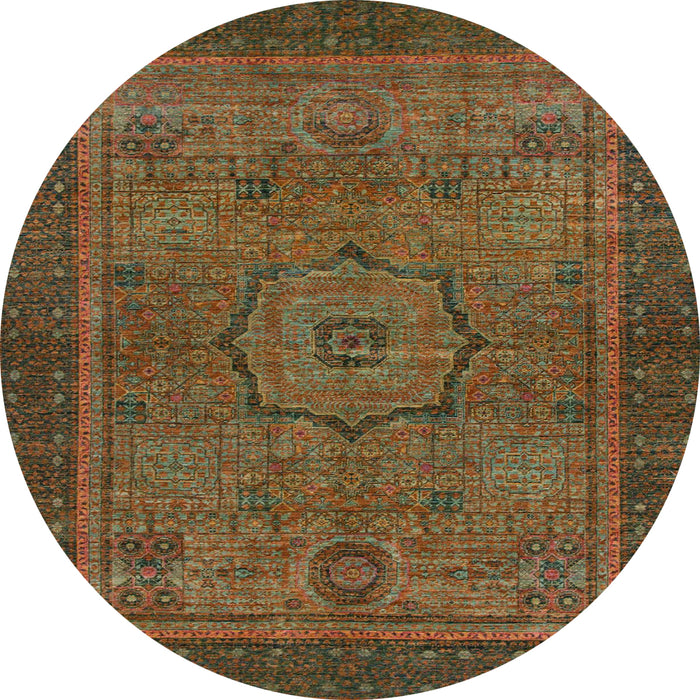 Round Abstract Saddle Brown Modern Rug, abs1328