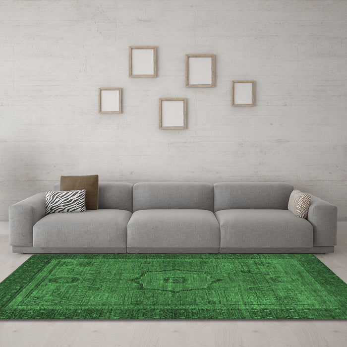 Machine Washable Abstract Emerald Green Modern Area Rugs in a Living Room,, wshabs1328emgrn