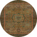 Round Machine Washable Abstract Saddle Brown Rug, wshabs1328