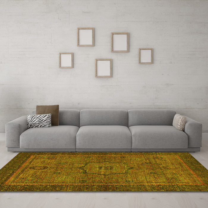 Machine Washable Abstract Yellow Modern Rug in a Living Room, wshabs1328yw