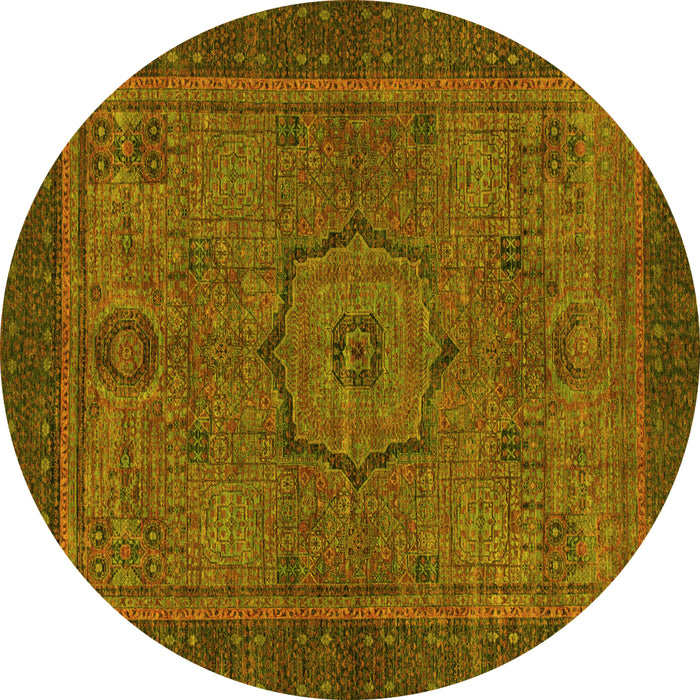 Round Abstract Yellow Modern Rug, abs1328yw