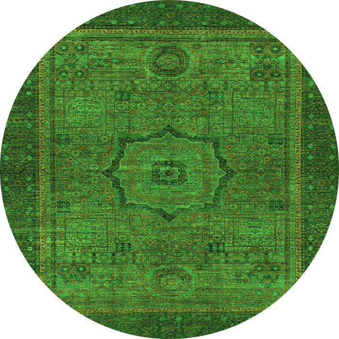 Round Machine Washable Abstract Green Modern Area Rugs, wshabs1328grn