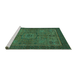 Sideview of Machine Washable Abstract Turquoise Modern Area Rugs, wshabs1328turq
