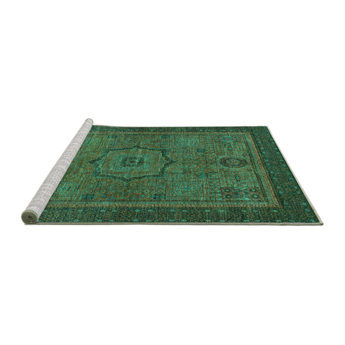 Sideview of Machine Washable Abstract Turquoise Modern Area Rugs, wshabs1328turq