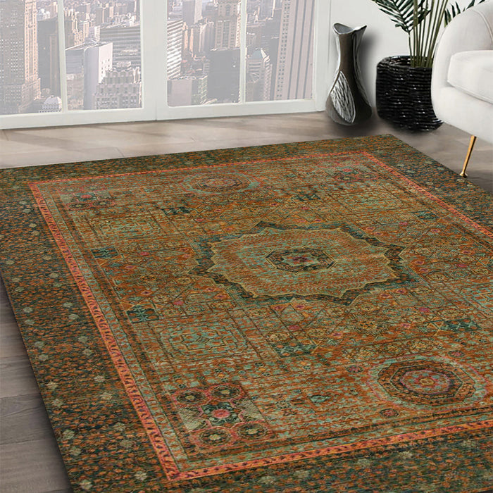 Machine Washable Abstract Saddle Brown Rug in a Family Room, wshabs1328