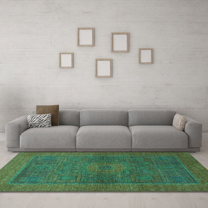 Machine Washable Abstract Turquoise Modern Area Rugs in a Living Room,, wshabs1329turq