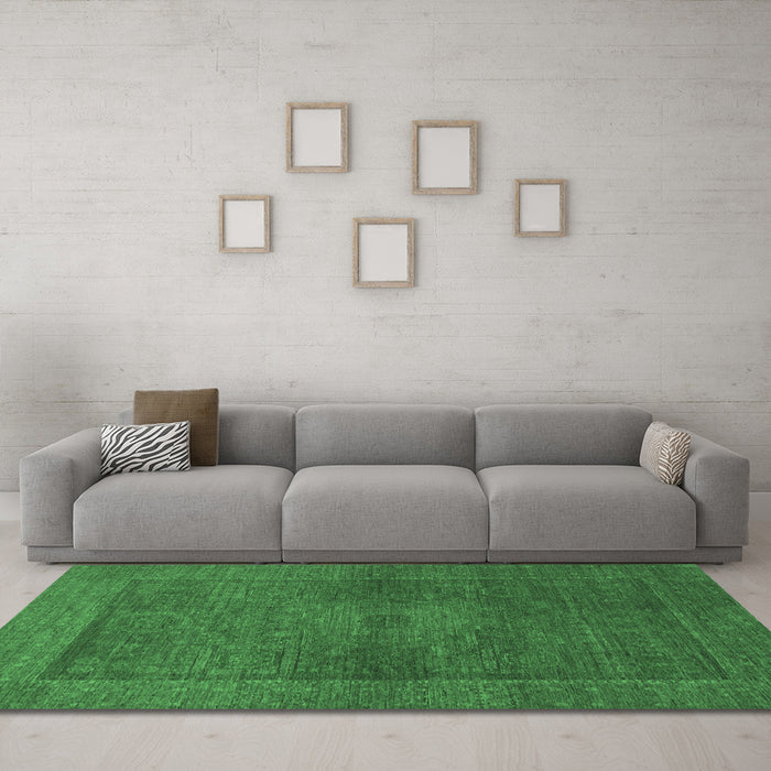 Machine Washable Abstract Emerald Green Modern Area Rugs in a Living Room,, wshabs1329emgrn