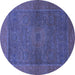 Round Machine Washable Abstract Blue Modern Rug, wshabs1329blu