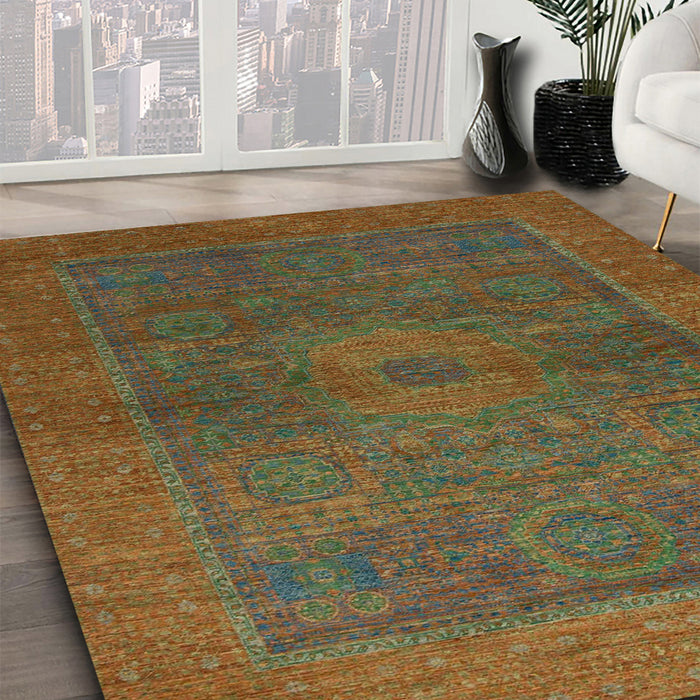 Machine Washable Abstract Saddle Brown Rug in a Family Room, wshabs1329