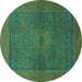 Round Abstract Turquoise Modern Rug, abs1329turq