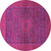 Round Machine Washable Abstract Pink Modern Rug, wshabs1329pnk