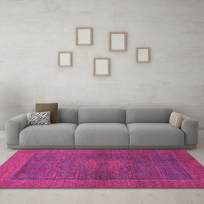 Machine Washable Abstract Pink Modern Rug in a Living Room, wshabs1329pnk