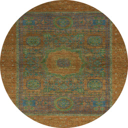 Round Machine Washable Abstract Saddle Brown Rug, wshabs1329