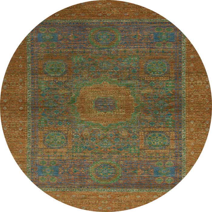 Round Machine Washable Abstract Saddle Brown Rug, wshabs1329