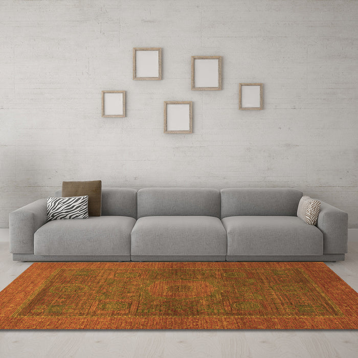 Machine Washable Abstract Orange Modern Area Rugs in a Living Room, wshabs1329org