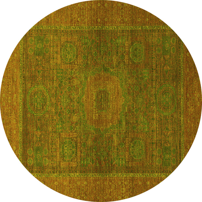 Round Abstract Yellow Modern Rug, abs1329yw