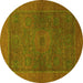 Round Abstract Yellow Modern Rug, abs1329yw