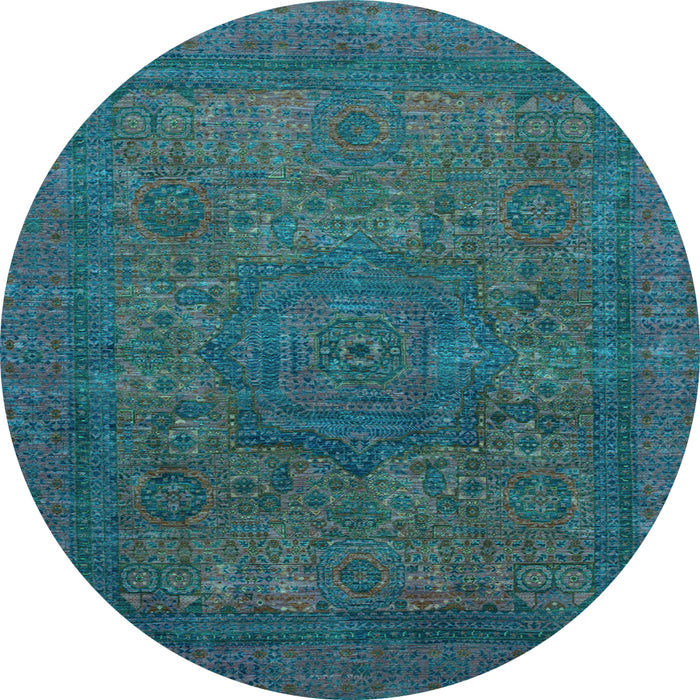 Round Abstract Light Blue Modern Rug, abs1330lblu