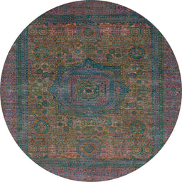 Round Abstract Coffee Brown Modern Rug, abs1330