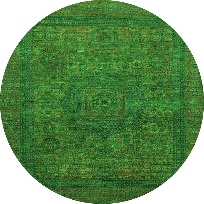 Round Machine Washable Abstract Green Modern Area Rugs, wshabs1330grn
