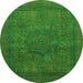 Round Machine Washable Abstract Green Modern Area Rugs, wshabs1330grn