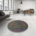 Round Machine Washable Abstract Coffee Brown Rug in a Office, wshabs1330