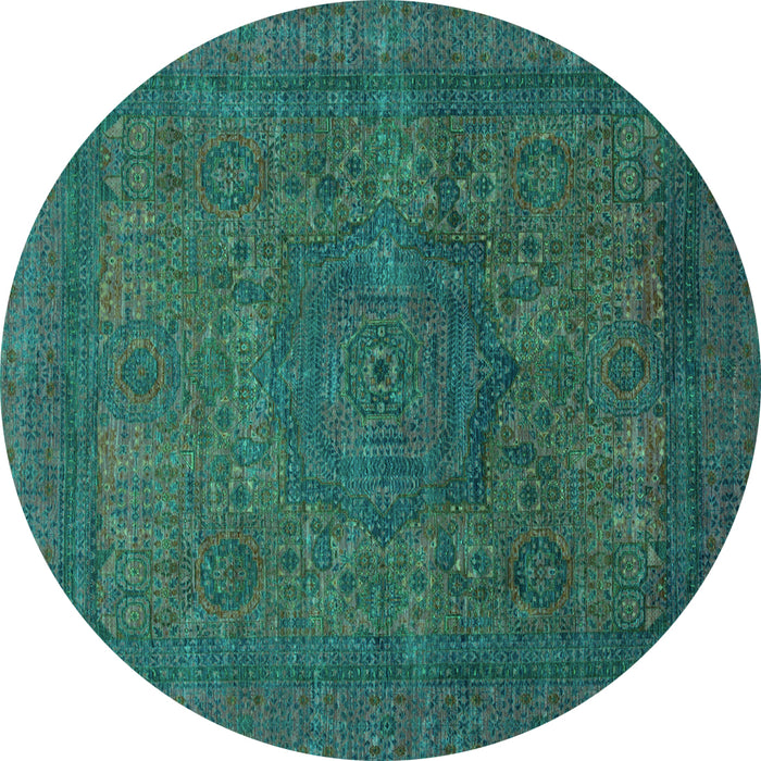 Round Machine Washable Abstract Turquoise Modern Area Rugs, wshabs1330turq