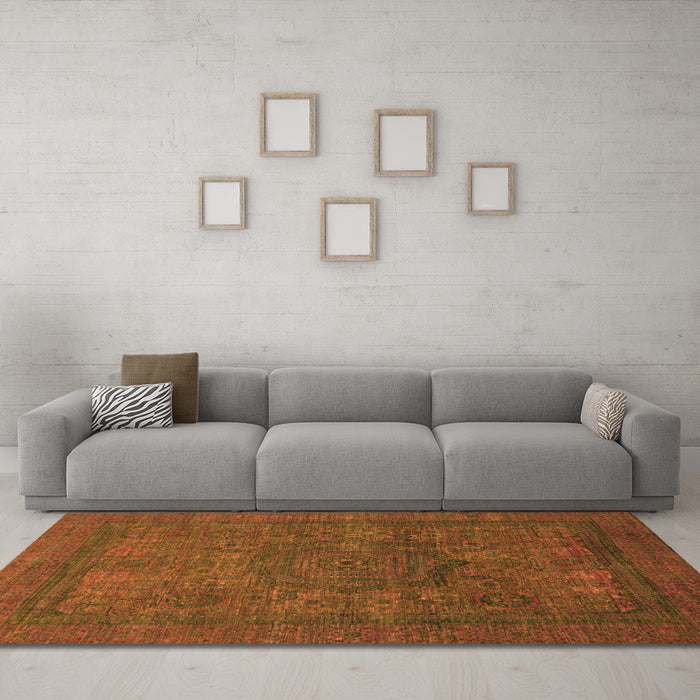 Machine Washable Abstract Orange Modern Area Rugs in a Living Room, wshabs1330org