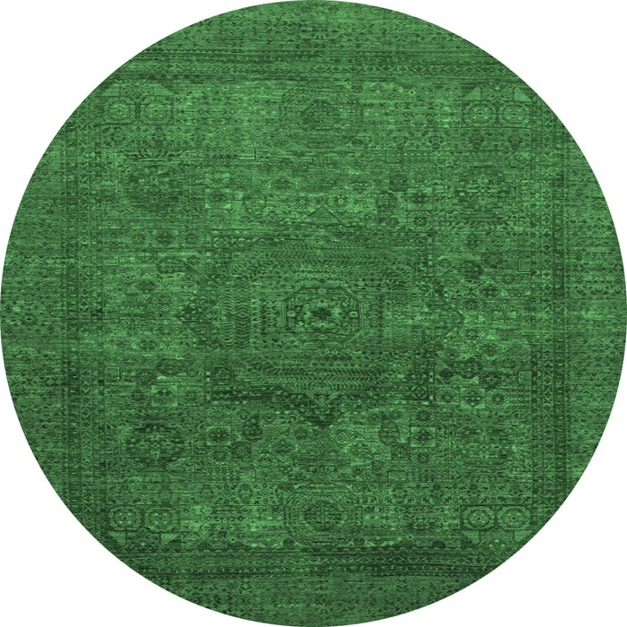 Round Machine Washable Abstract Emerald Green Modern Area Rugs, wshabs1330emgrn