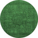 Round Machine Washable Abstract Emerald Green Modern Area Rugs, wshabs1330emgrn