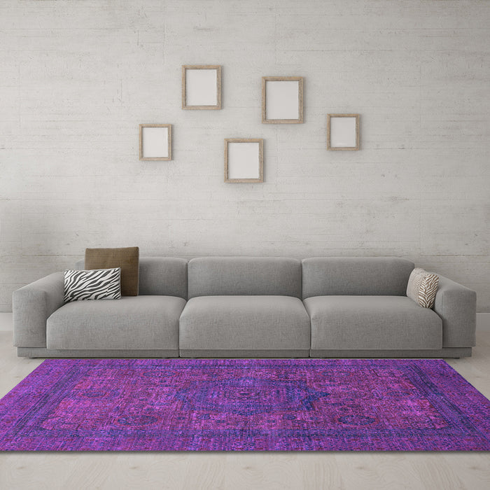 Machine Washable Abstract Purple Modern Area Rugs in a Living Room, wshabs1330pur