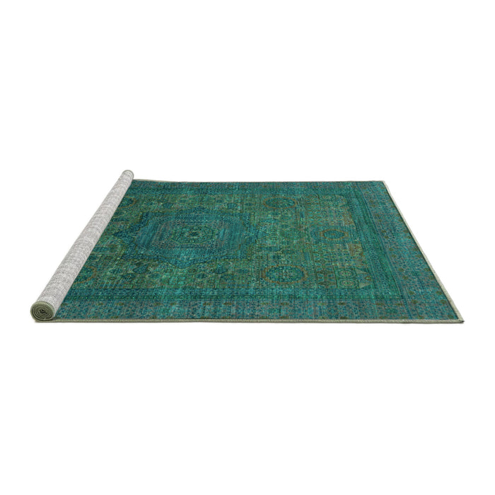 Sideview of Machine Washable Abstract Turquoise Modern Area Rugs, wshabs1330turq