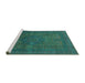 Sideview of Machine Washable Abstract Turquoise Modern Area Rugs, wshabs1330turq