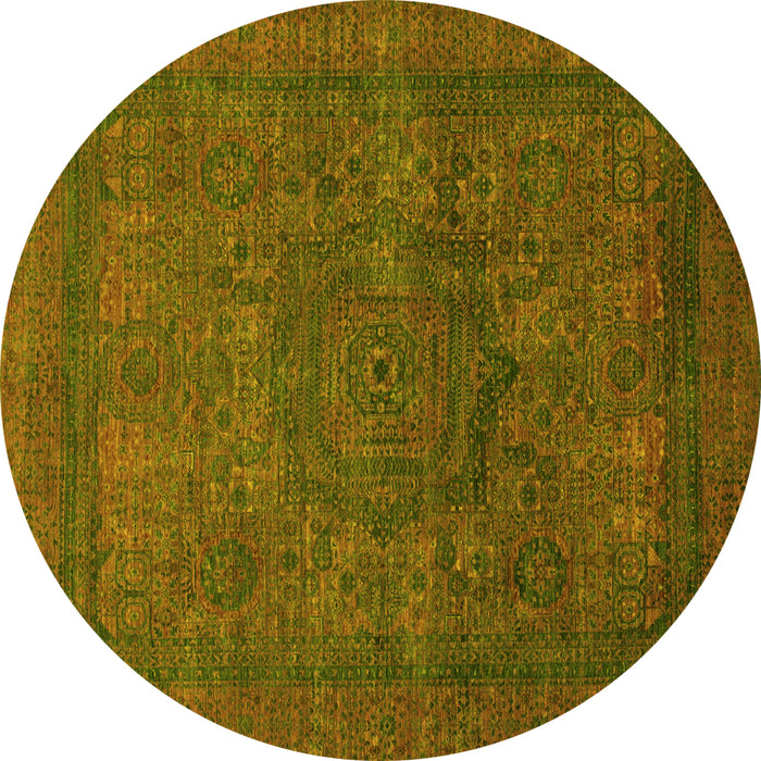 Round Machine Washable Abstract Yellow Modern Rug, wshabs1330yw
