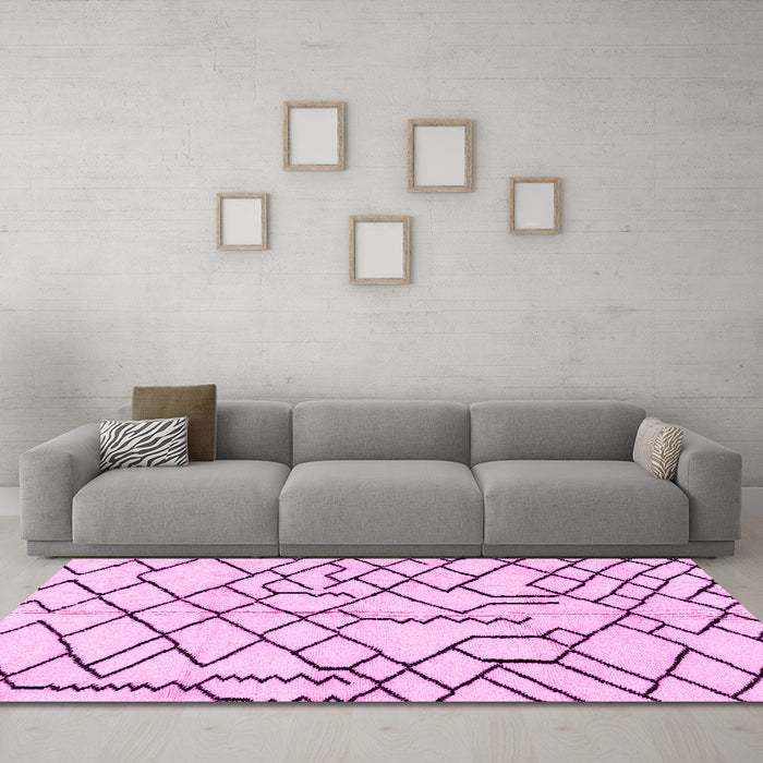 Machine Washable Solid Pink Modern Rug in a Living Room, wshabs1331pnk