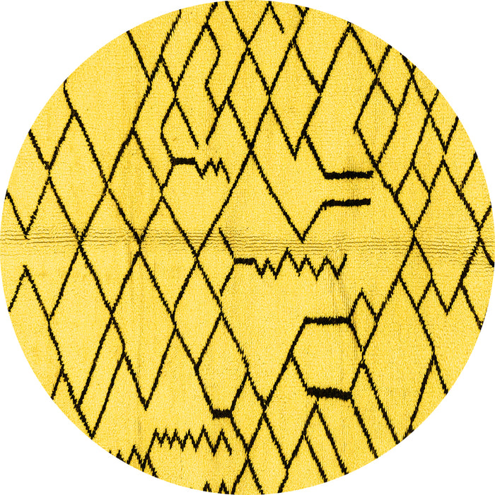 Round Machine Washable Solid Yellow Modern Rug, wshabs1331yw