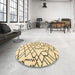 Round Abstract Brown Gold Solid Rug in a Office, abs1331